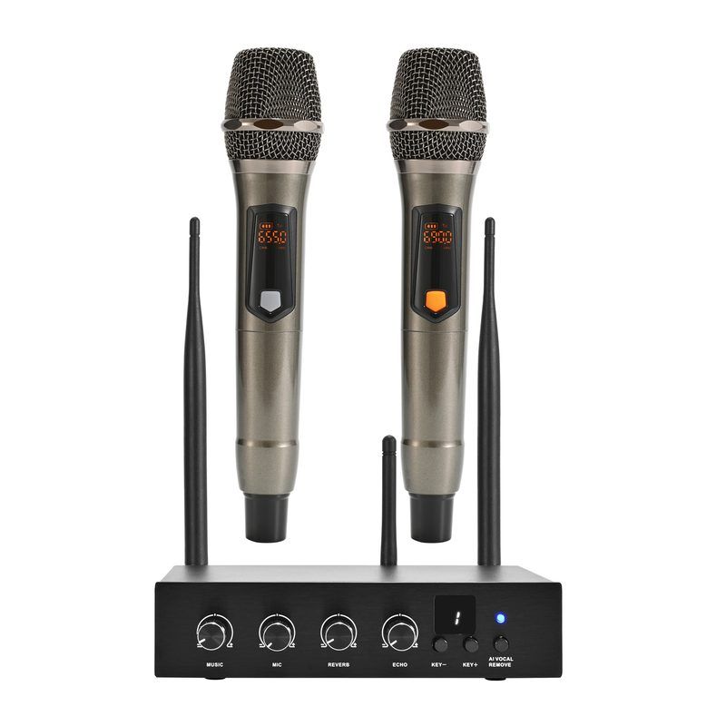 Wireless Microphone Karaoke Mixer System Machine-Aik688, AI Vocal Remover, Pitch Shifter 12 Levels, DSP Reverb and Echo, Feedback Suppression, HDTV with Mic, Support BT Devices or 3.5mm HDTV in/RCA Out
